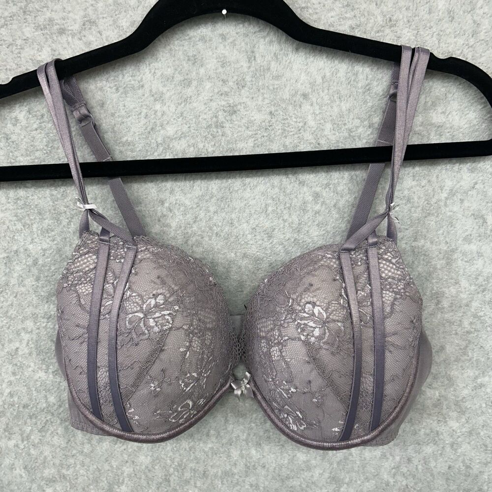 Adore Me 38C Purple Floral Lace Underwire Bra With Bows